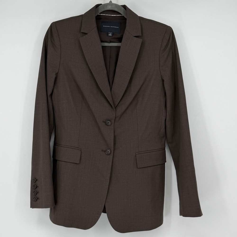 Banana Republic Womens Brown Wool Blend 2 Button Blazer Jacket Size 8 Stretch